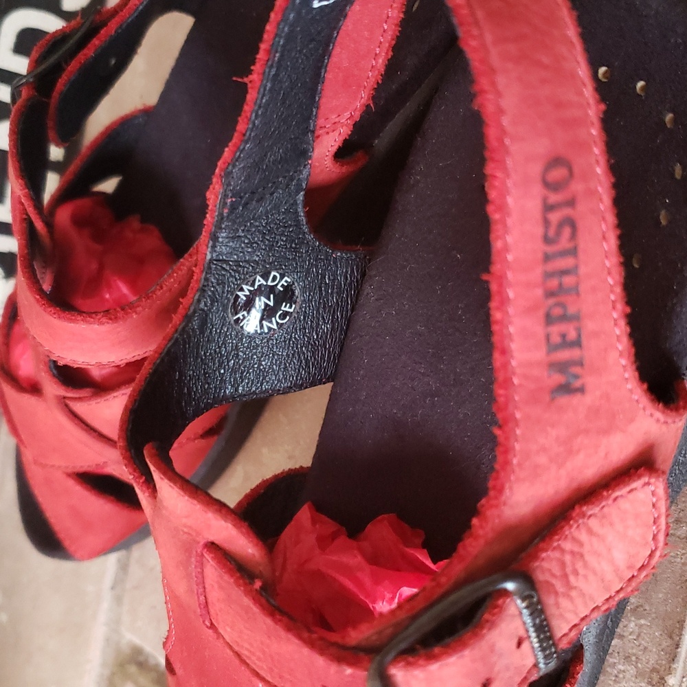 Mephisto Red Suede Sandals Size 9 - Picture 7 of 14